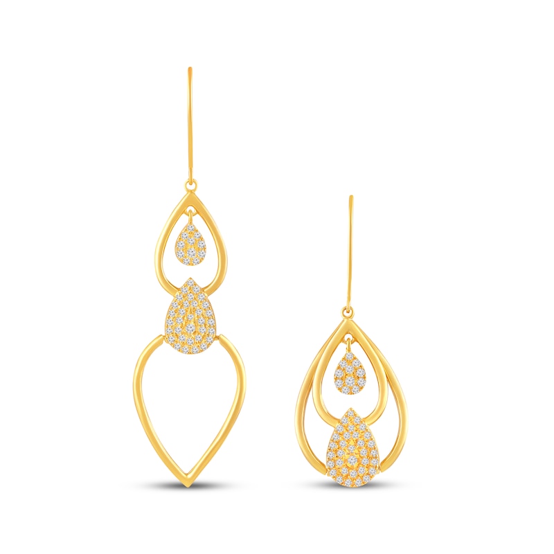 Main Image 4 of Multi-Diamond Teardrop Flip Dangle Earrings 1/2 ct tw 10K Yellow Gold