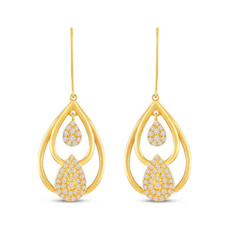 Main Image 5 of Multi-Diamond Teardrop Flip Dangle Earrings 1/2 ct tw 10K Yellow Gold