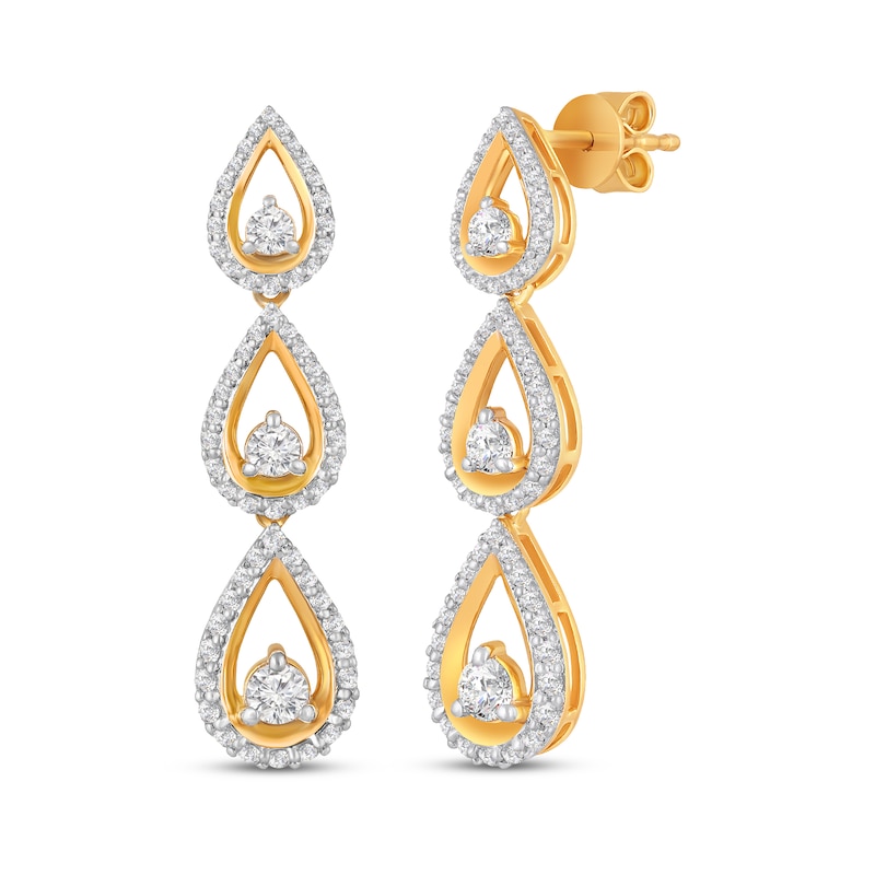 Main Image 1 of Diamond Triple Teardrop Dangle Earrings 1 ct tw 10K Yellow Gold