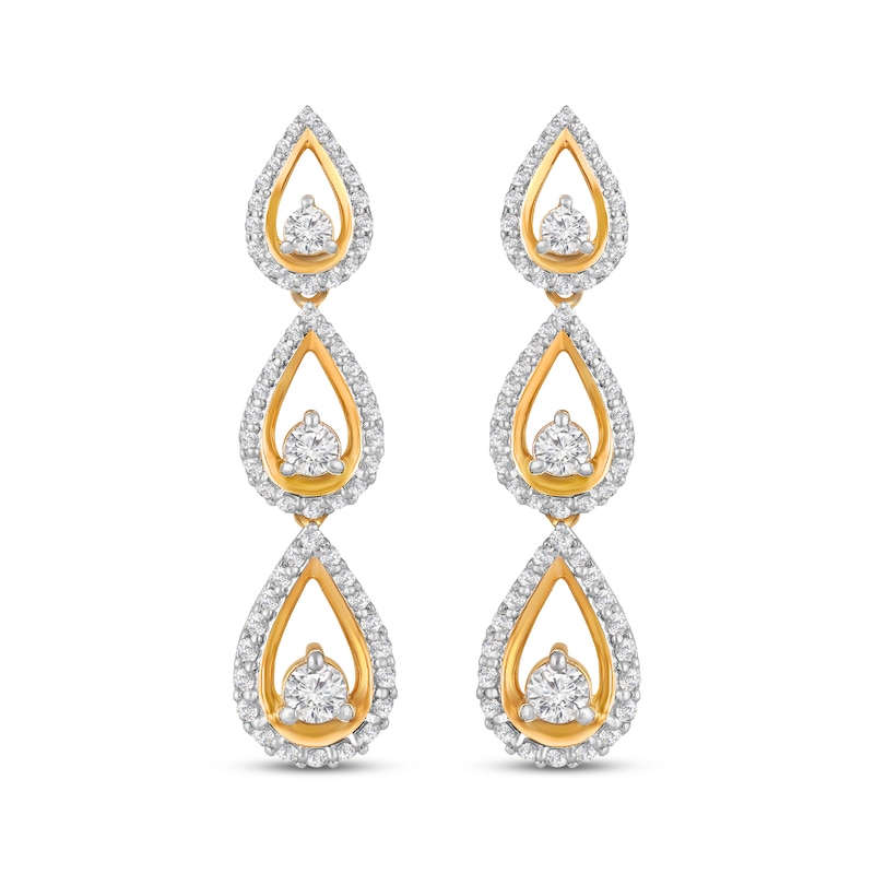 Main Image 2 of Diamond Triple Teardrop Dangle Earrings 1 ct tw 10K Yellow Gold