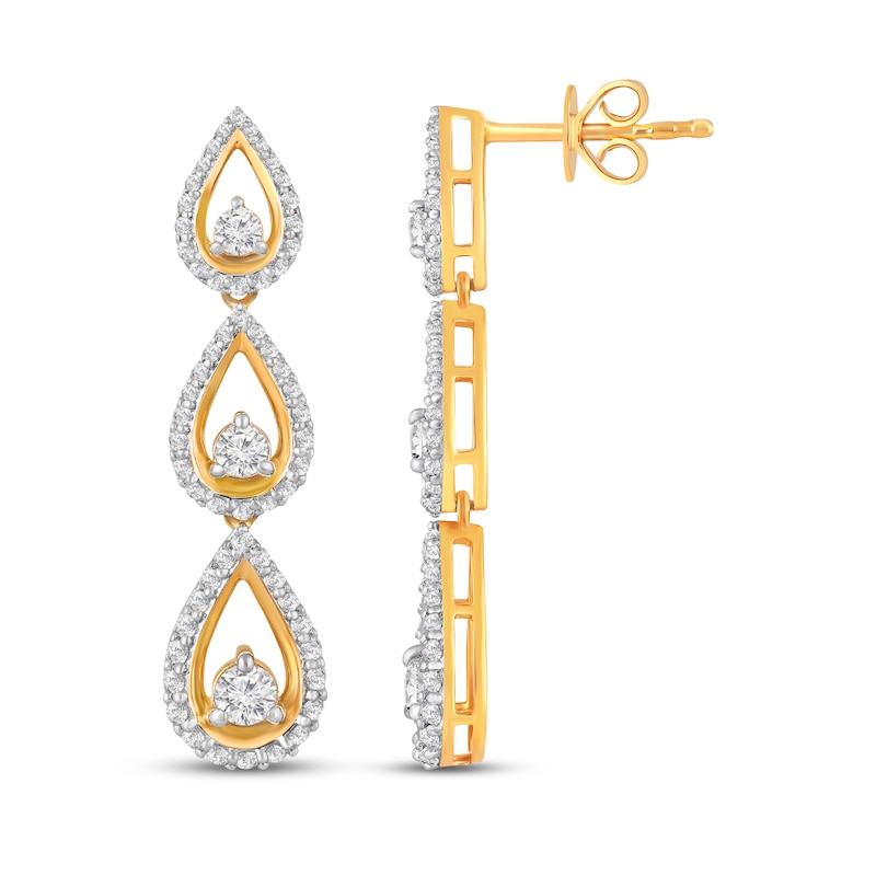 Main Image 3 of Diamond Triple Teardrop Dangle Earrings 1 ct tw 10K Yellow Gold