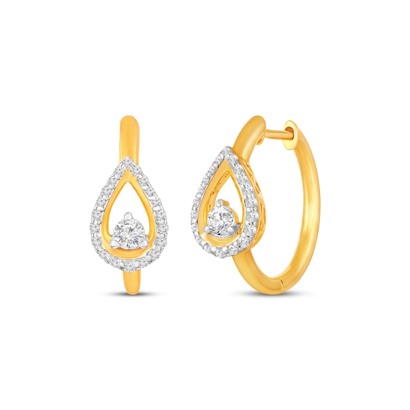 Main Image 1 of Diamond Teardrop Hoop Earrings 1/3 ct tw 10K Yellow Gold