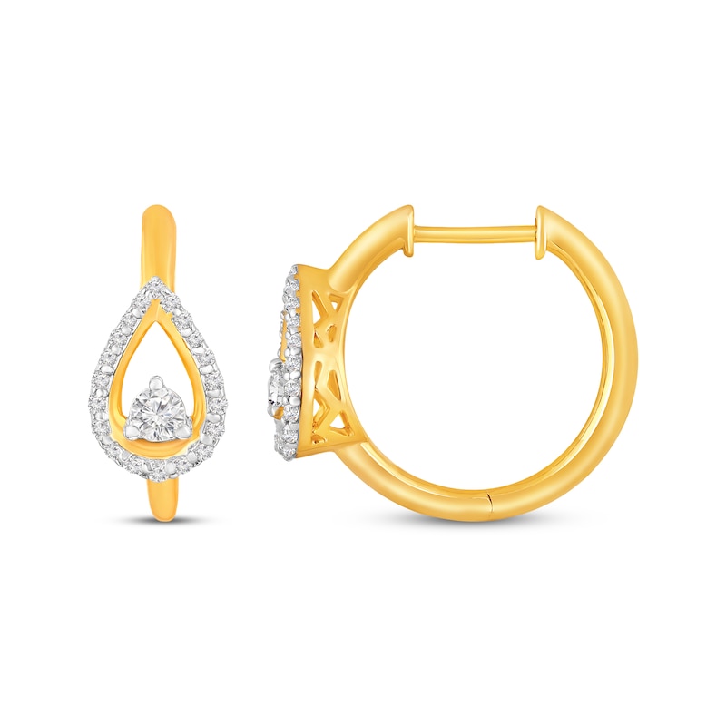 Main Image 3 of Diamond Teardrop Hoop Earrings 1/3 ct tw 10K Yellow Gold