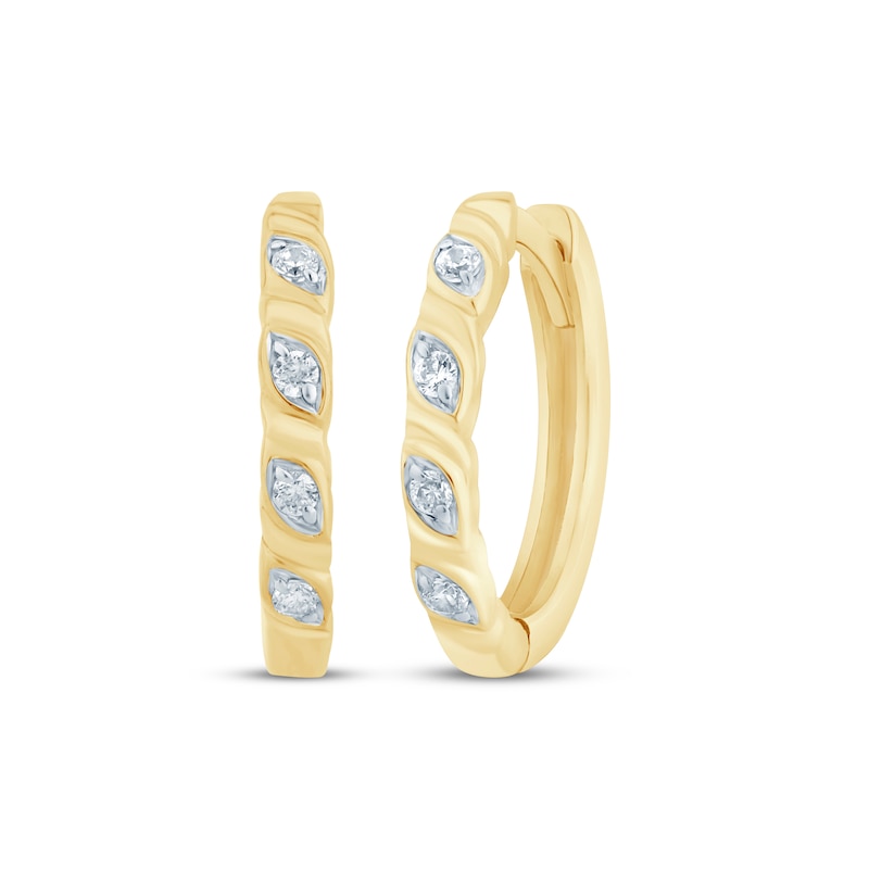 Main Image 1 of Diamond Twist Huggie Hoop Earrings 1/20 ct tw 10K Yellow Gold