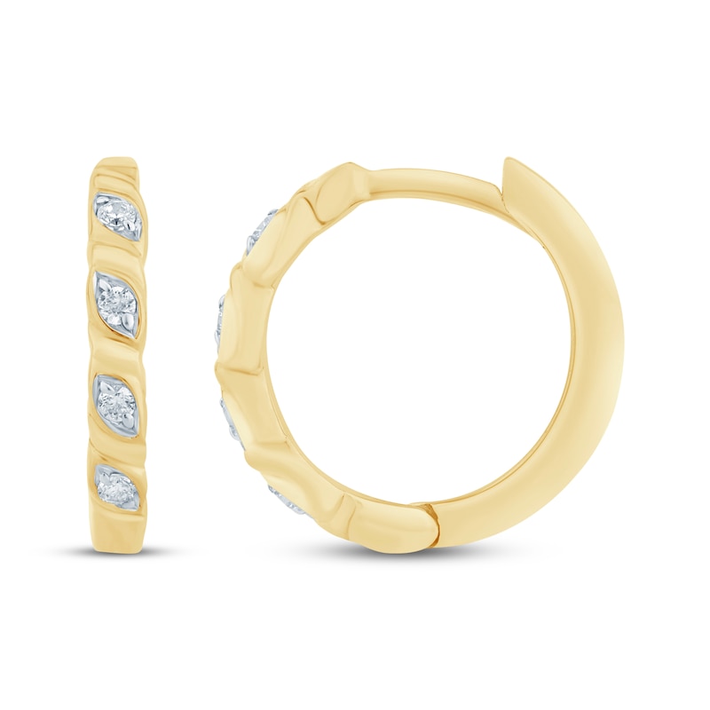 Main Image 3 of Diamond Twist Huggie Hoop Earrings 1/20 ct tw 10K Yellow Gold