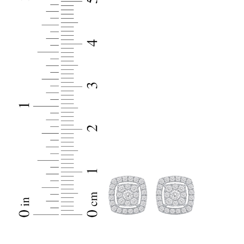 Main Image 5 of Multi-Diamond Cushion-Shaped Halo Stud Earrings 1/2 ct tw 10K White Gold