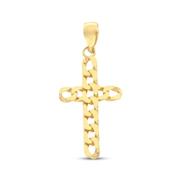 Curb Chain Link Cross Charm 10K Yellow Gold