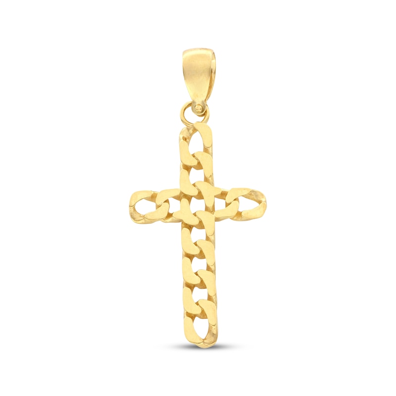 Main Image 1 of Curb Chain Link Cross Charm 10K Yellow Gold