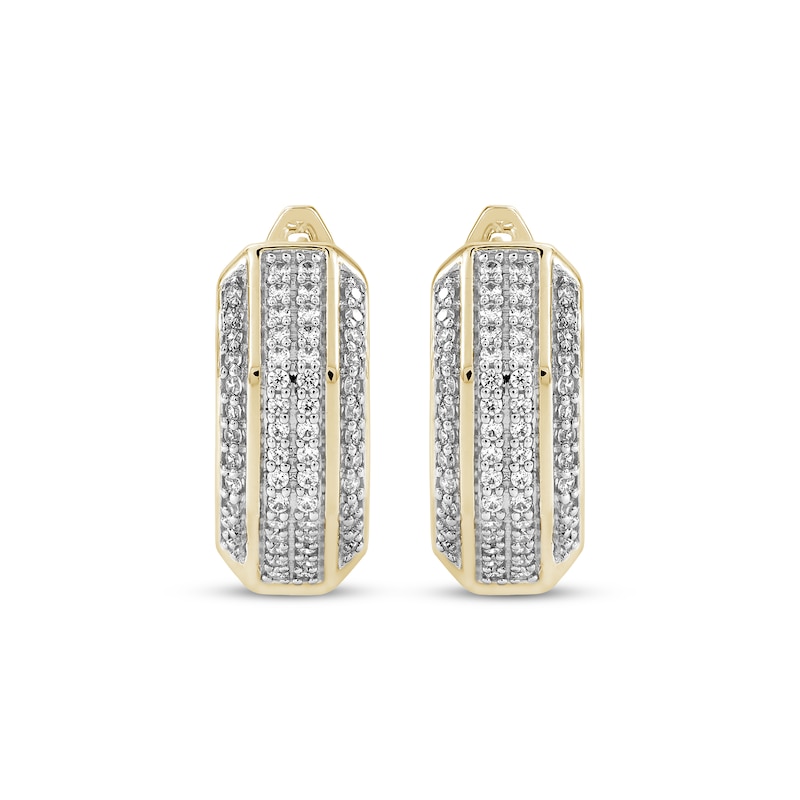 Main Image 2 of Men's Diamond Octagon Huggie Hoop Earrings 1/2 ct tw 10K Yellow Gold