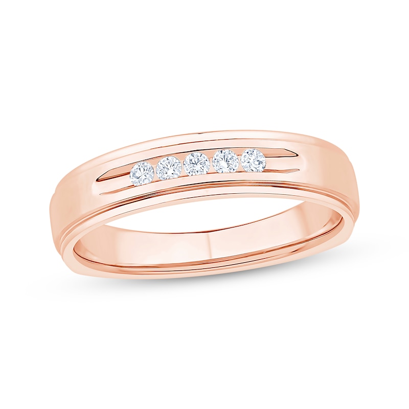 Main Image 1 of Now + Forever Men's Five-Stone Diamond Wedding Band 1/8 ct tw 10K Rose Gold