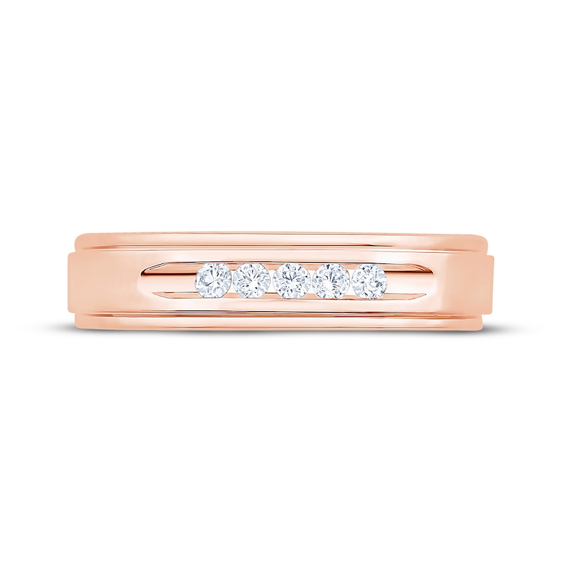 Main Image 3 of Now + Forever Men's Five-Stone Diamond Wedding Band 1/8 ct tw 10K Rose Gold