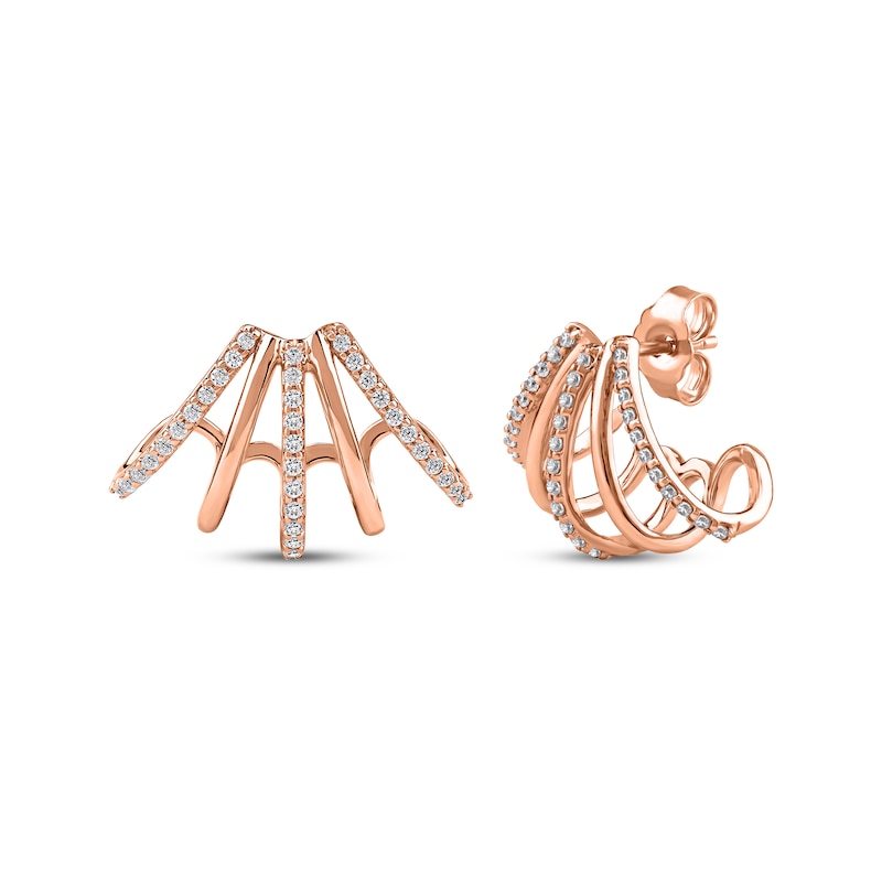 Main Image 1 of Diamond Five-Row Split J-Hoop Huggie Earrings 1/3 ct tw 10K Rose Gold