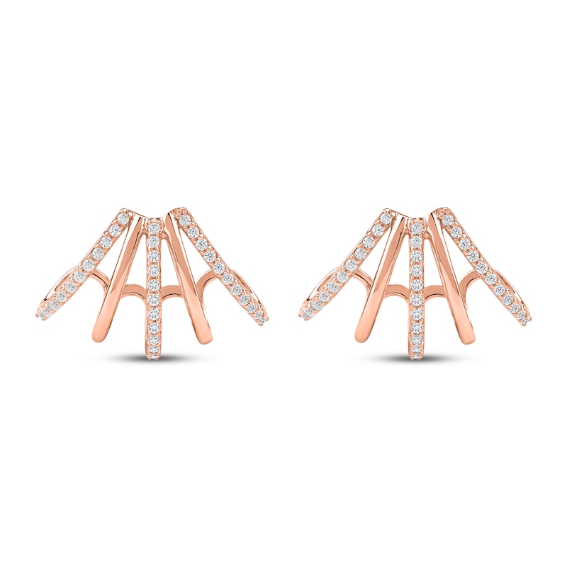 Main Image 2 of Diamond Five-Row Split J-Hoop Huggie Earrings 1/3 ct tw 10K Rose Gold