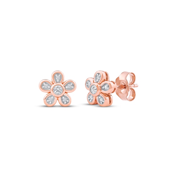 Diamond Flower Stud Earrings 1/10 ct tw 10K Rose Gold