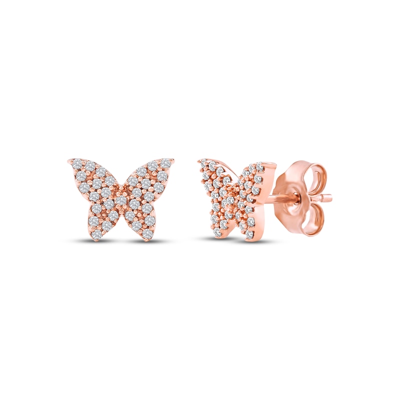 Main Image 1 of Diamond Butterfly Stud Earrings 1/6 ct tw 10K Rose Gold