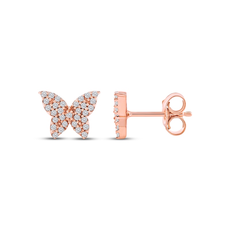 Main Image 3 of Diamond Butterfly Stud Earrings 1/6 ct tw 10K Rose Gold