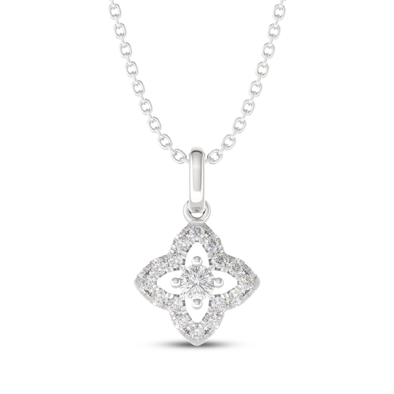 Main Image 1 of THE LEO Diamond Flower Necklace 1/4 ct tw 14K White Gold 19&quot;