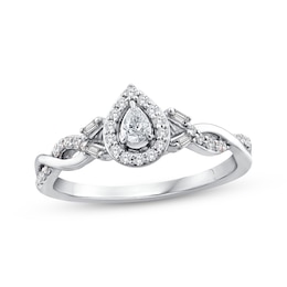 Now + Forever Pear-Shaped Diamond Halo Engagement Ring 1/3 ct tw 14K White Gold