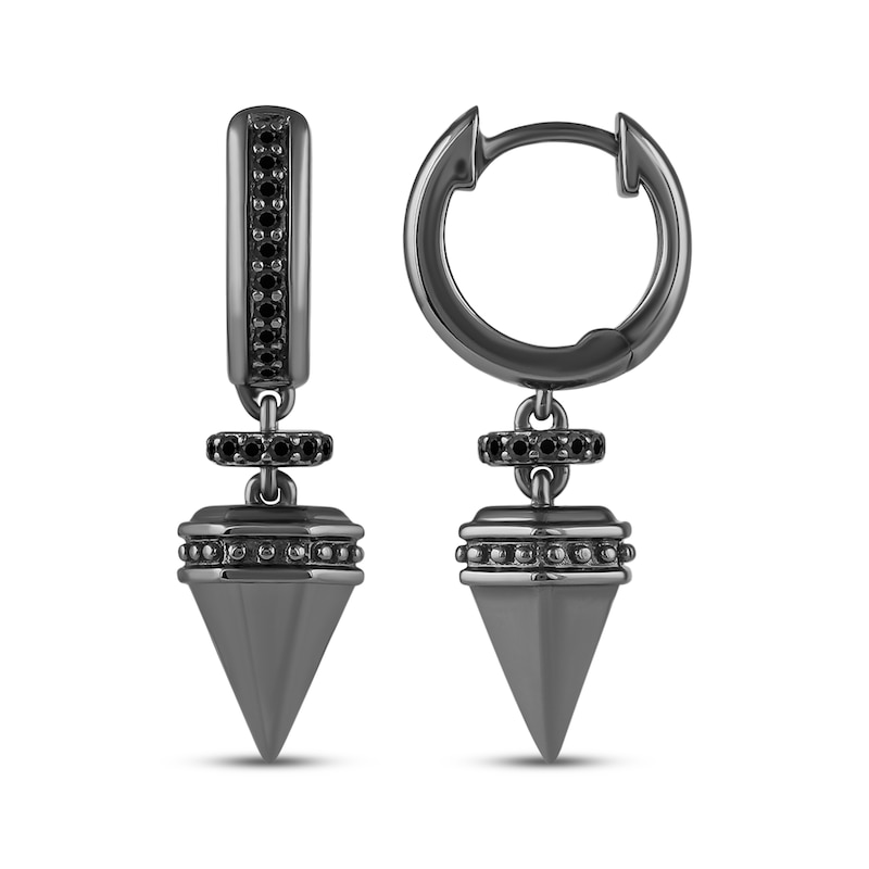 Main Image 1 of Ink & Ice Black Diamond Spike Dangle Hoop Earrings 1/4 ct tw Black Rhodium-Plated Sterling Silver