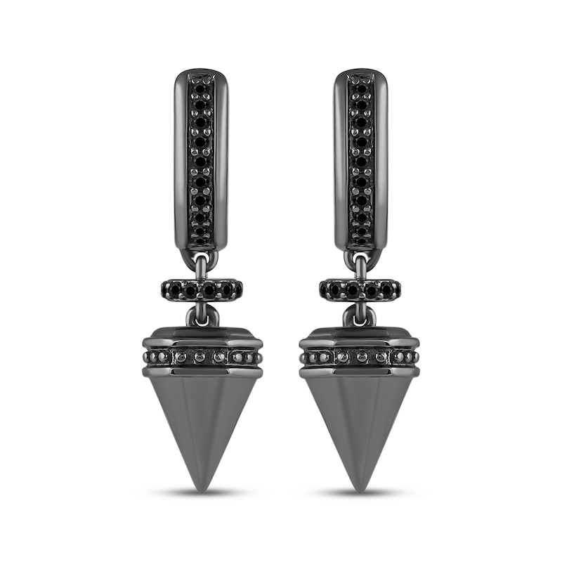 Main Image 2 of Ink & Ice Black Diamond Spike Dangle Hoop Earrings 1/4 ct tw Black Rhodium-Plated Sterling Silver