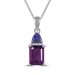 Amethyst, Tanzanite & White Lab-Created Sapphire Necklace Sterling Silver 18&quot;