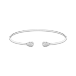 Multi-Diamond Pavé-Set Teardrop Flex Cuff Bangle Bracelet 1/4 ct tw Sterling Silver