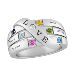 Birthstone Family & Mother's Ring (6 Stones and Lines)