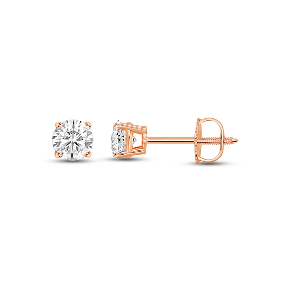 Diamond Solitaire Stud Earrings / ct tw Round-cut 14K Rose Gold (I/I1
