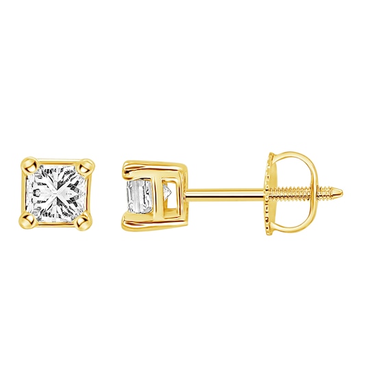 Diamond Solitaire Stud Earrings 3/4 ct tw Princess-cut 14K Yellow Gold (I/I1)