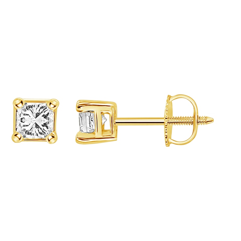 Main Image 1 of Diamond Solitaire Stud Earrings 3/4 ct tw Princess-cut 14K Yellow Gold (I/I1)