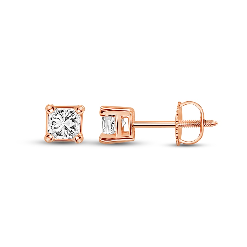 Main Image 1 of Diamond Solitaire Stud Earrings 1 ct tw Princess-cut 14K Rose Gold (I/I1)