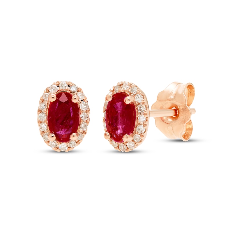 Main Image 1 of Ruby & Diamond Earrings 1/10 ct tw Round-cut 10K Rose Gold