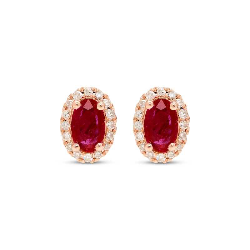 Main Image 2 of Ruby & Diamond Earrings 1/10 ct tw Round-cut 10K Rose Gold