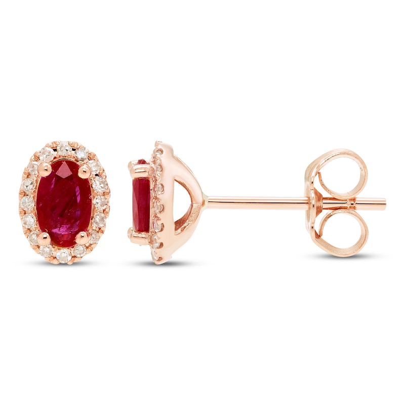 Main Image 3 of Ruby & Diamond Earrings 1/10 ct tw Round-cut 10K Rose Gold