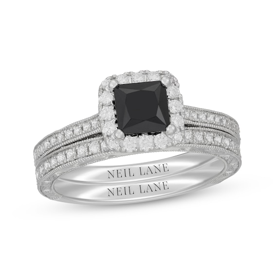 Neil Lane Princess-Cut Black & White Diamond Bridal Set 1-5/8 ct tw 14K White Gold