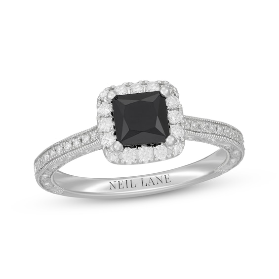 Neil Lane Princess-Cut Black & White Diamond Engagement Ring 1-3/8 ct tw 14K White Gold