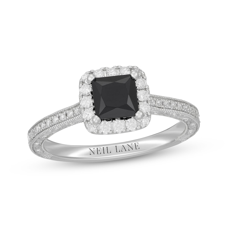 Main Image 1 of Neil Lane Princess-Cut Black & White Diamond Engagement Ring 1-3/8 ct tw 14K White Gold