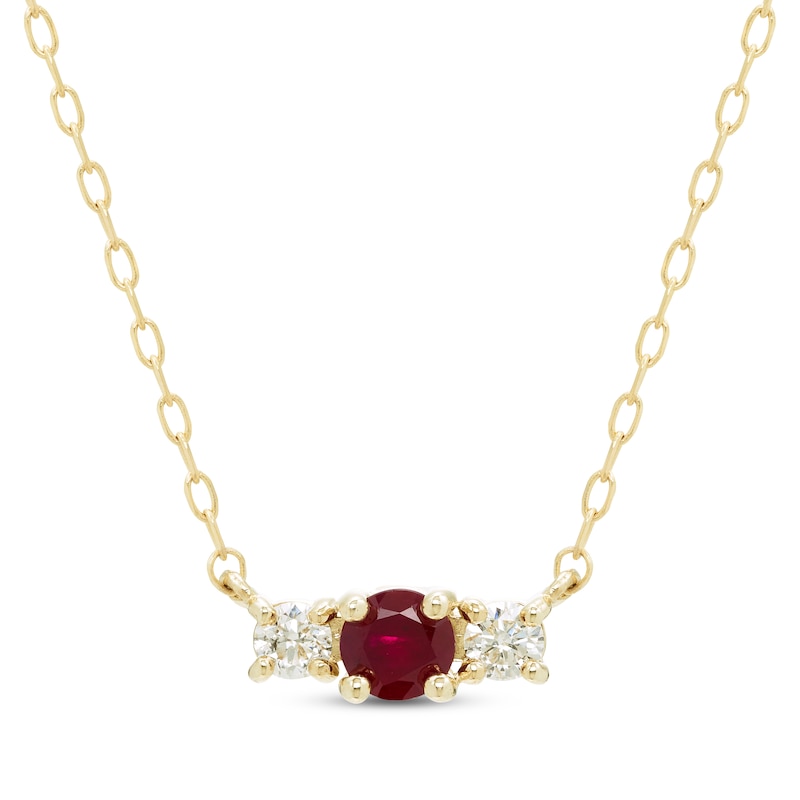 Main Image 1 of Ruby & Diamond Three-Stone Necklace 1/8 ct tw 10K Yellow Gold