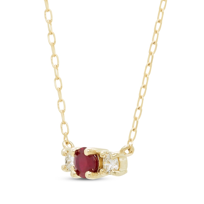 Main Image 2 of Ruby & Diamond Three-Stone Necklace 1/8 ct tw 10K Yellow Gold