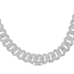 Men's Diamond Angled Curb Chain Necklace 7-1/2 ct tw 10K White Gold 20&quot;