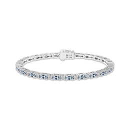 Aquamarine & White Lab-Created Sapphire Link Bracelet 7.25&quot;