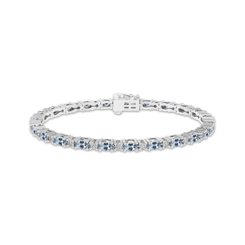 Aquamarine & White Lab-Created Sapphire Link Bracelet 7.25