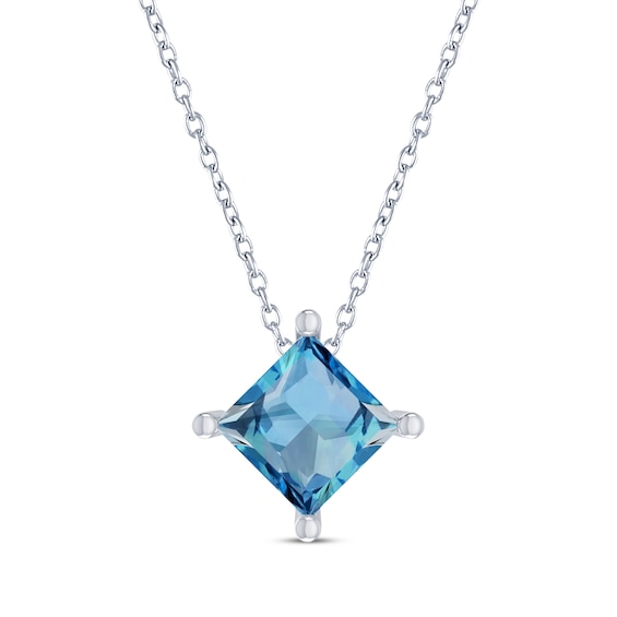 Square-Cut Swiss Blue Topaz Solitaire Necklace Sterling Silver 18"