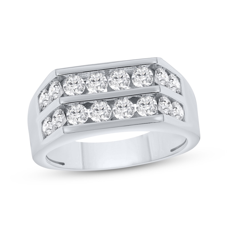 Men's Diamond Double Row Wedding Ring 2 ct tw 10K White Gold