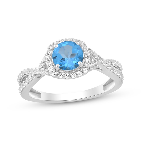 Swiss Blue Topaz & White Lab-Created Sapphire Cushion Frame Ring Sterling Silver