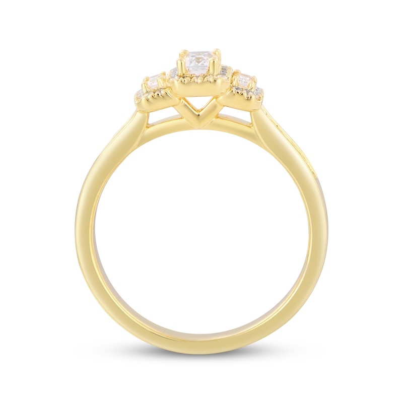 Main Image 3 of Emerald-Cut Diamond Three-Stone Engagement Ring 1/2 ct tw 14K Yellow Gold