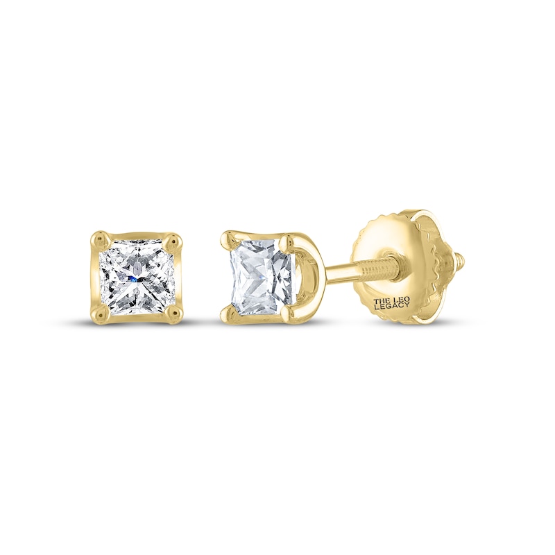 Main Image 1 of THE LEO Legacy Lab-Grown Diamond Princess-Cut Solitaire Stud Earrings 1/2 ct tw 14K Yellow Gold (F/VS2)