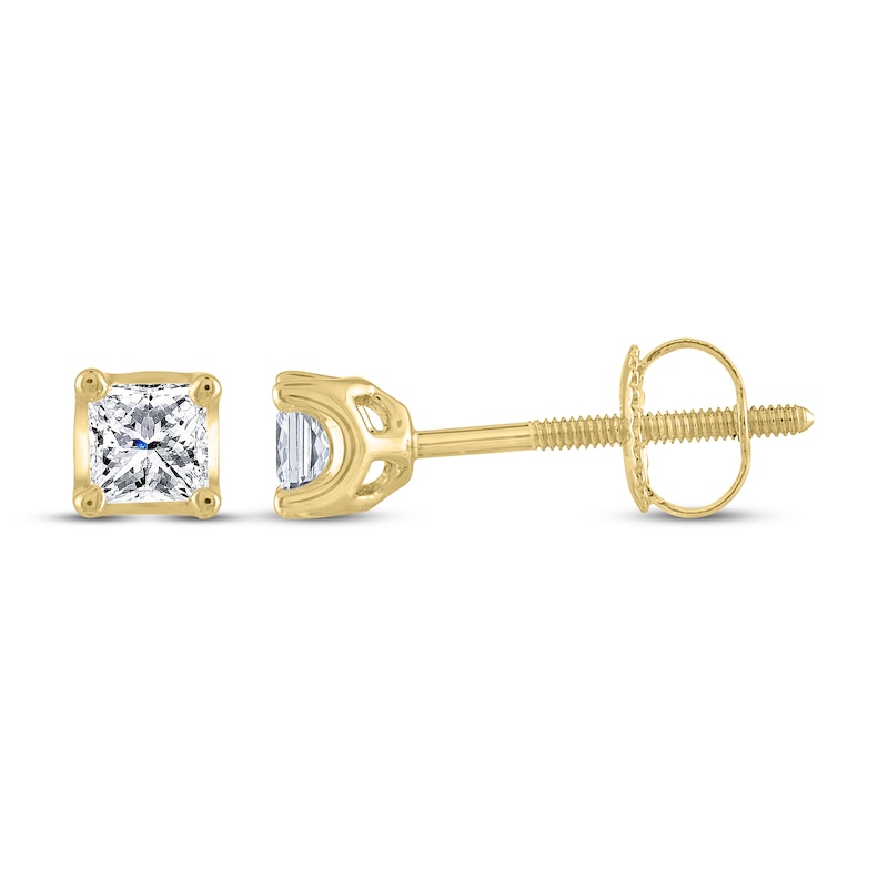 Main Image 3 of THE LEO Legacy Lab-Grown Diamond Princess-Cut Solitaire Stud Earrings 1/2 ct tw 14K Yellow Gold (F/VS2)