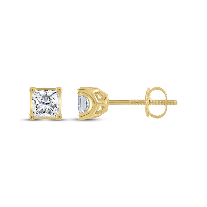 THE LEO Legacy Lab-Created Diamond Princess-Cut Solitaire Stud Earrings 1 ct tw 14K Yellow Gold (F/VS2)