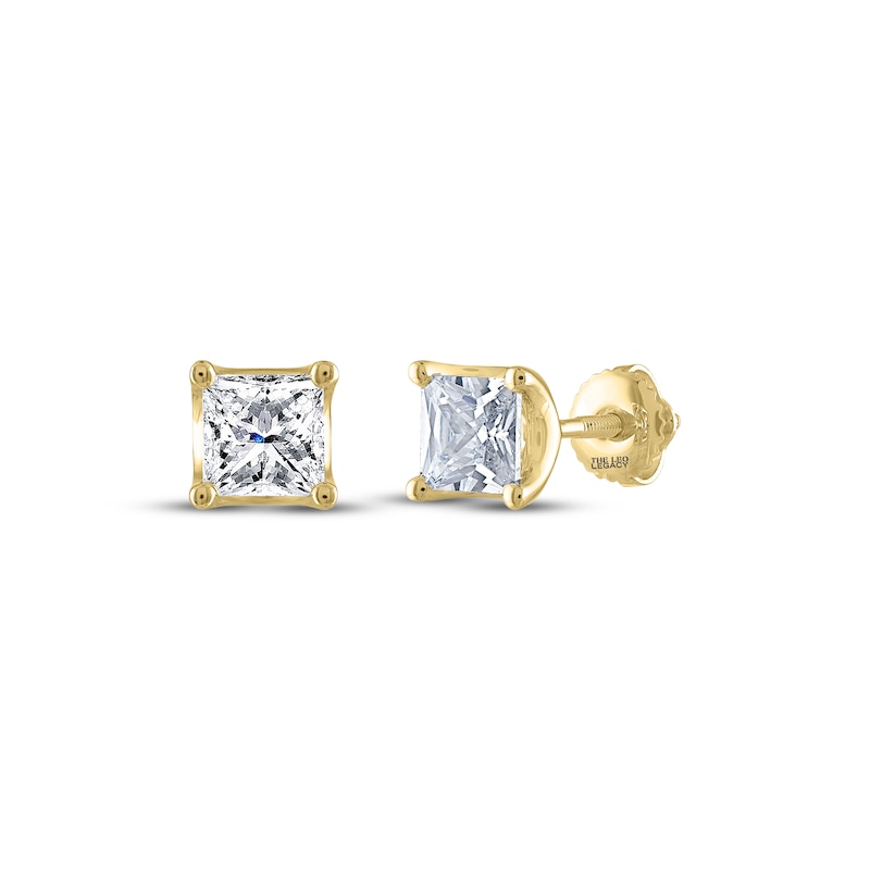 Main Image 1 of THE LEO Legacy Lab-Grown Diamond Princess-Cut Solitaire Stud Earrings 1-1/2 ct tw 14K Yellow Gold (F/VS2)